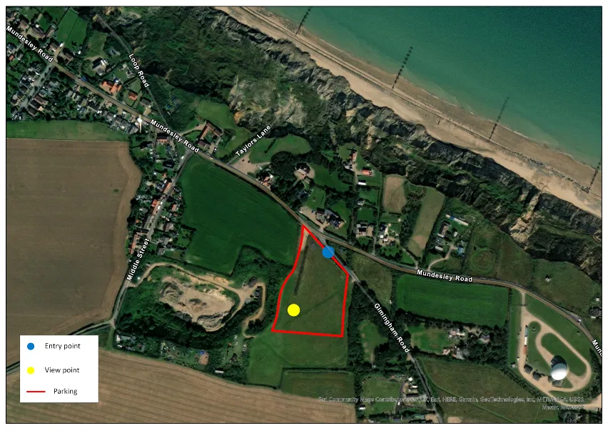 A areal map of Trimingham showing the entry, parking and view point.